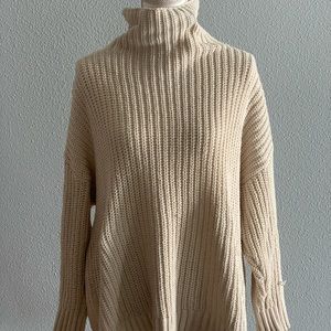 Cream Oversize Turtle Neck Sweater